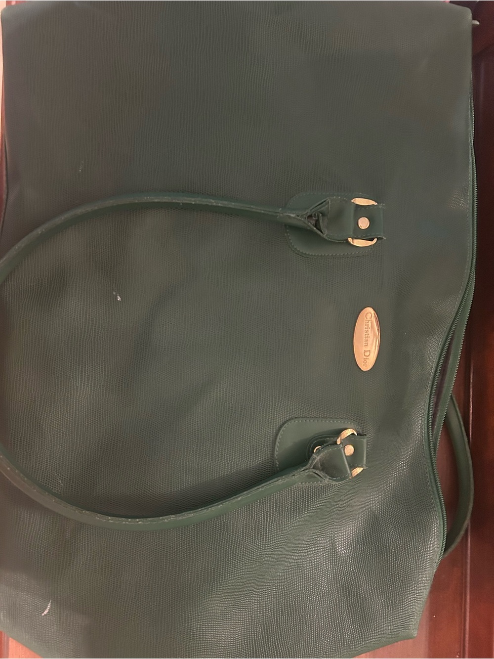 Dior Forest Green Leather Tote with Gold Accents